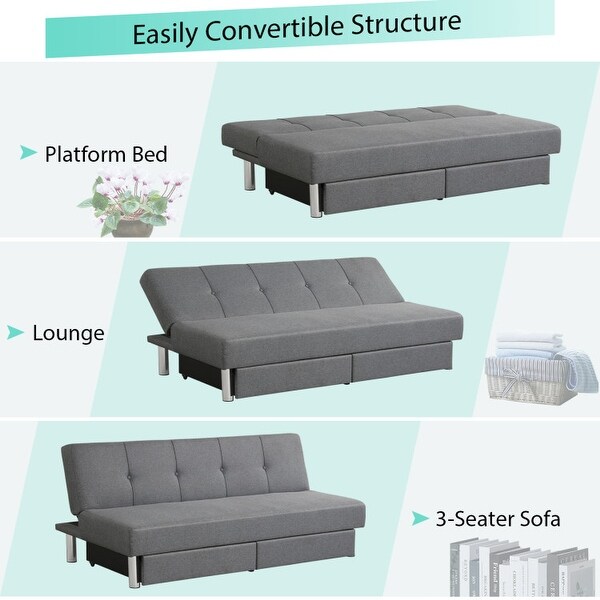 Convertible Futon Sofa Bed Adjustable Couch Sleeper with Two Convertible Futon Sofa Bed Adjustable Couch Sleeper with Two