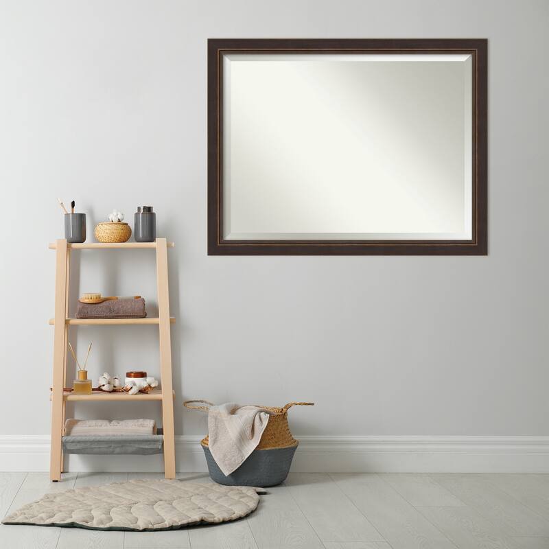 Beveled Wood Bathroom Wall Mirror - Lara Bronze Frame - Lara Bronze