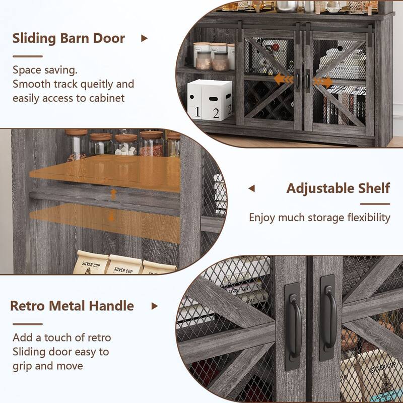 Gymojoy 16-Color LED Bar Cabinet with Wine Rack, White Kitchen Hutch for Coffee Bar & Dining Room, Farmhouse Storage Cabinet