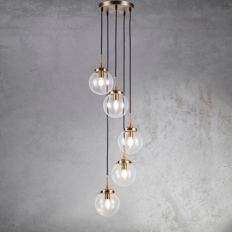 CraftHome 5-Lights Modern Staircase Globe Bubble Glass Linear Chandelier