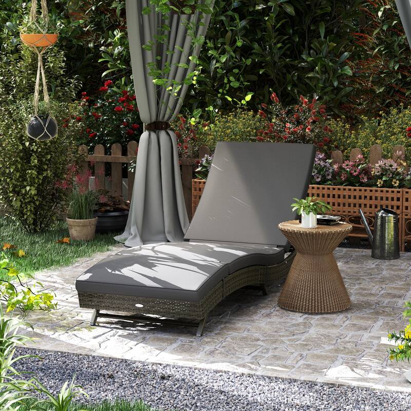 3 Piece Outdoor Rattan Chaise Lounge Chair Set with Cushions and Glass Top Side Table Adjustable Reclining