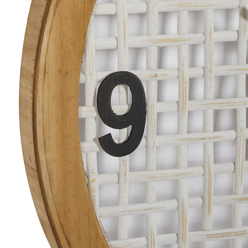 Wood Wall Clock with Grid Mesh - White - Roche River Decor