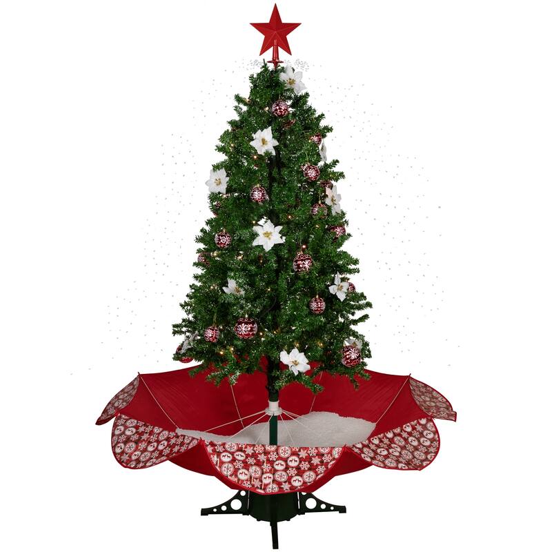 6' Green Red Musical Snowing Artificial Christmas Tree White LED - 6 Foot