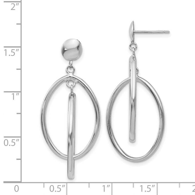 Curata 14k White Gold Polished Oval Dangle Post Earrings 40x16mm