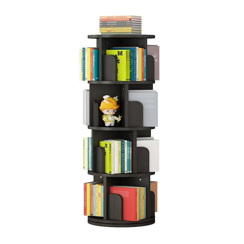 Corner Spinning Book Shelf for Small Space, 4-Tier Bookcase - Black