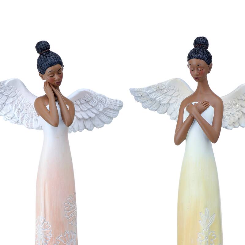 Resin Black Garden Angel 14" Set of 2