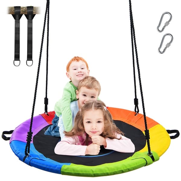 slide 2 of 24, Trekassy 700lbs 40" Round Tree Swing with Handles for Kids 900D Oxford Waterproof 2pcs Tree Hanging Straps