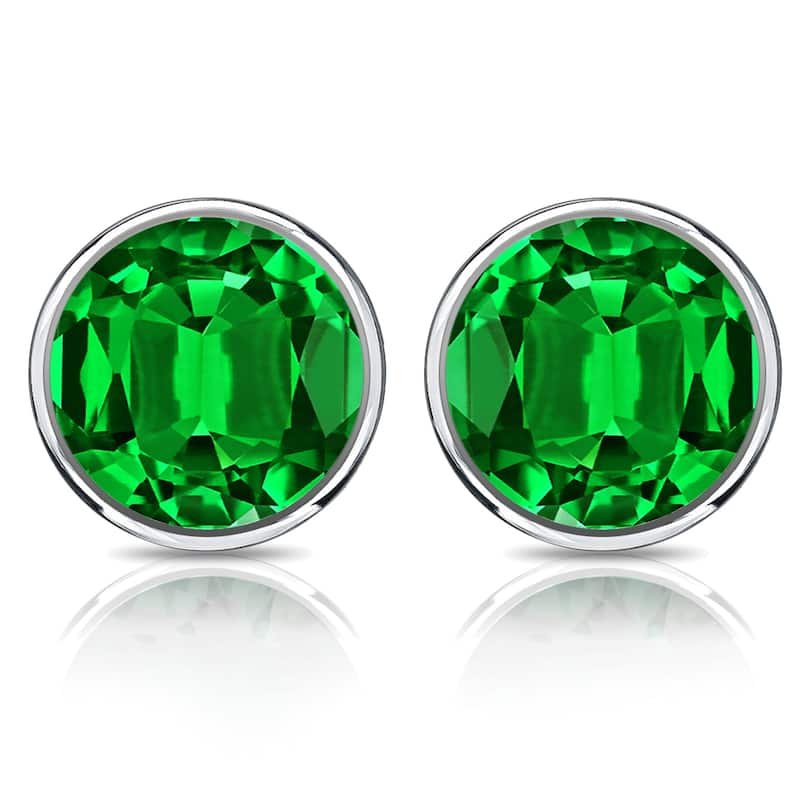 Auriya 14k Gold Lab Grown Gemstone Green Emerald Stud Earrings Round 0.25 to 5.00 ct. tw. Bezel Screw-Back