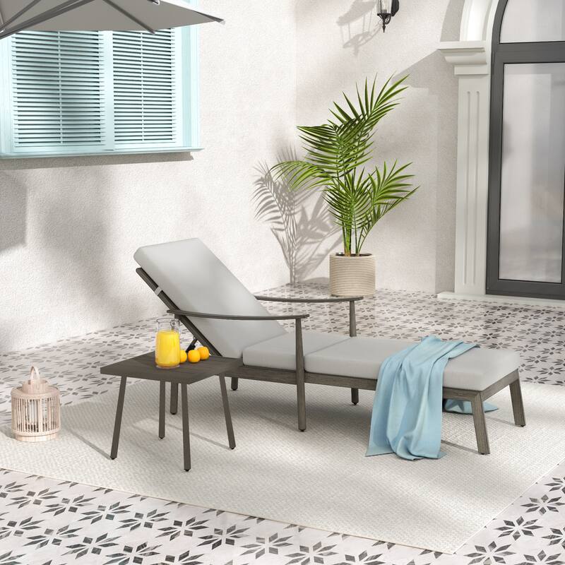 2-Piece Aluminum Patio Chaise Lounge with Side Table and Cushions