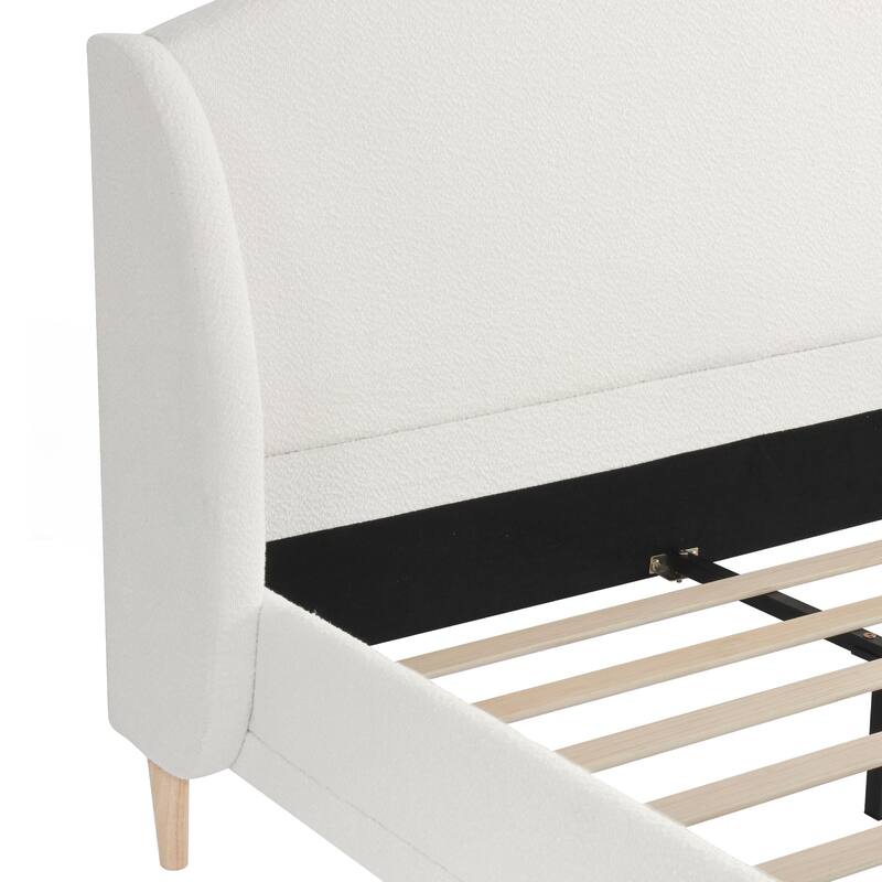 Upholstered Platform Bed Boucle Fabric and Wingback Headboard