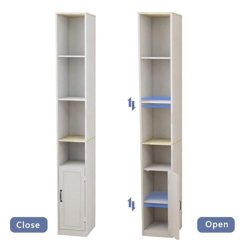 72" Tall Slim Storage Cabinet, 6-Tier Narrow Freestanding Shelf with Door, Antique White