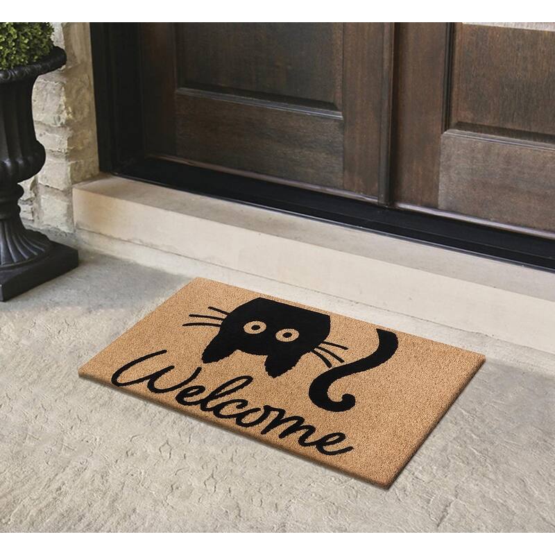 A1HC Natural Coir Flocked Doormat with Heavy Duty Non-Slip PVC Backing Fade Resistant, Pet Friendly Outdoor Welcome Mat
