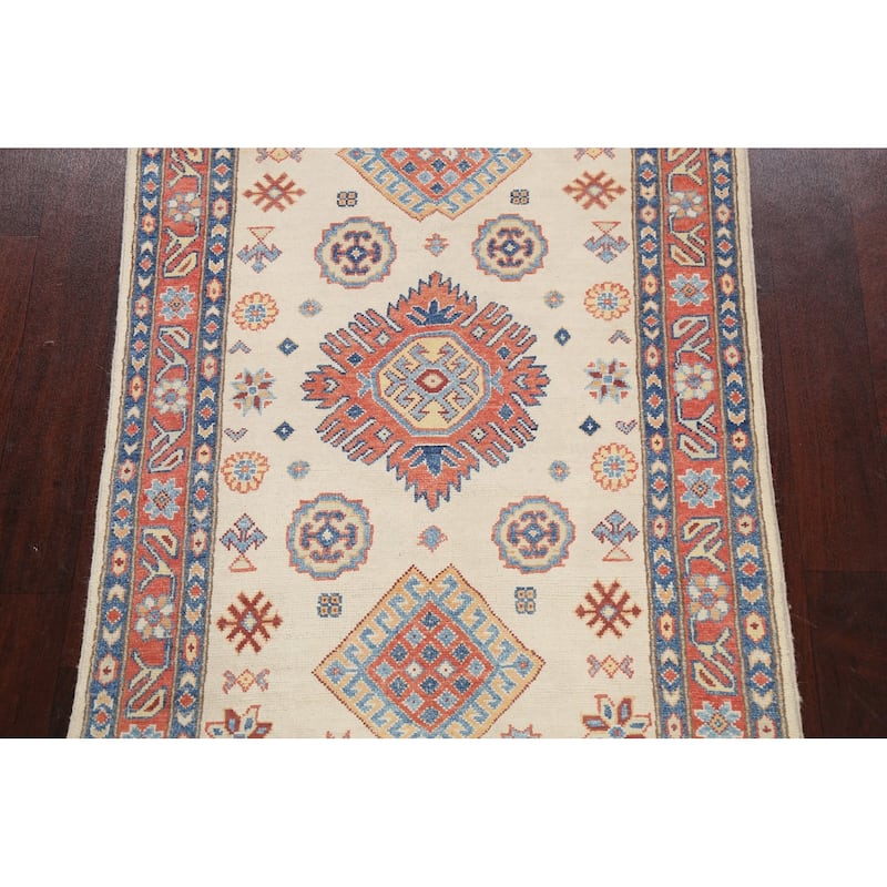 Geometric Kazak Oriental Wool Area Rug Hand-knotted Kitchen Carpet - 3'1" x 4'10"