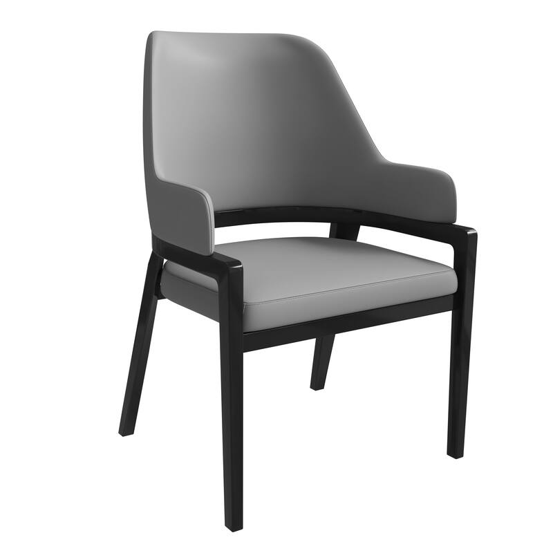 Ethora Leather Dining Chair with Curved Open Back and Rubberwood Legs - Grey/Black