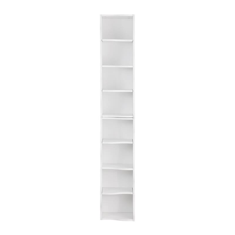 Roomfitters 8-Tier Tall Narrow Bookcase with Wavy Edge Design, Adjustable Shelves Slim Bookshelf for Living Room or Office