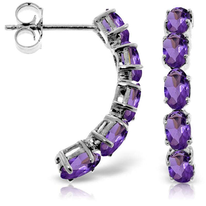 14K Solid Gold Natural Amethyst Gemstone Elegant Stud Earrings - White