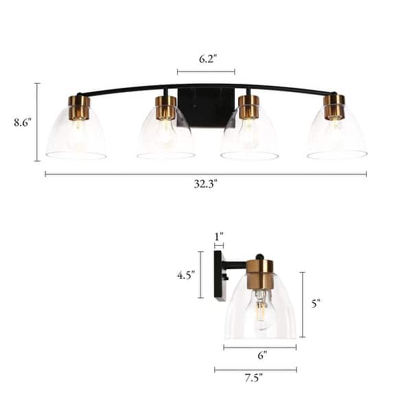 Modern Farmhouse 4-Light Black Gold Bathroom Vanity Lights Glass Wall Sconces - D32.3" x H8.6"