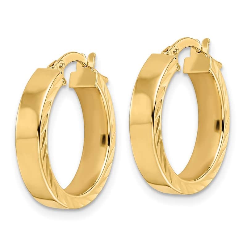 Curata 14k Yellow Gold Polished Textured Sides 18.5x5mm Flat Hoop Earrings