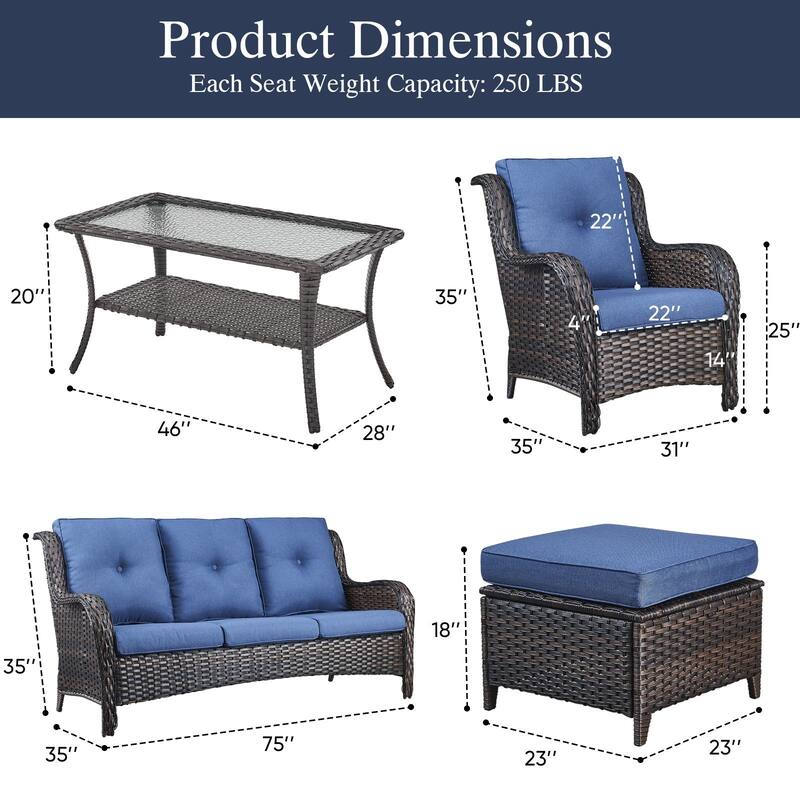 Outdoor Patio Chairs with Sofa Ottoman Brown-Blue - Brown