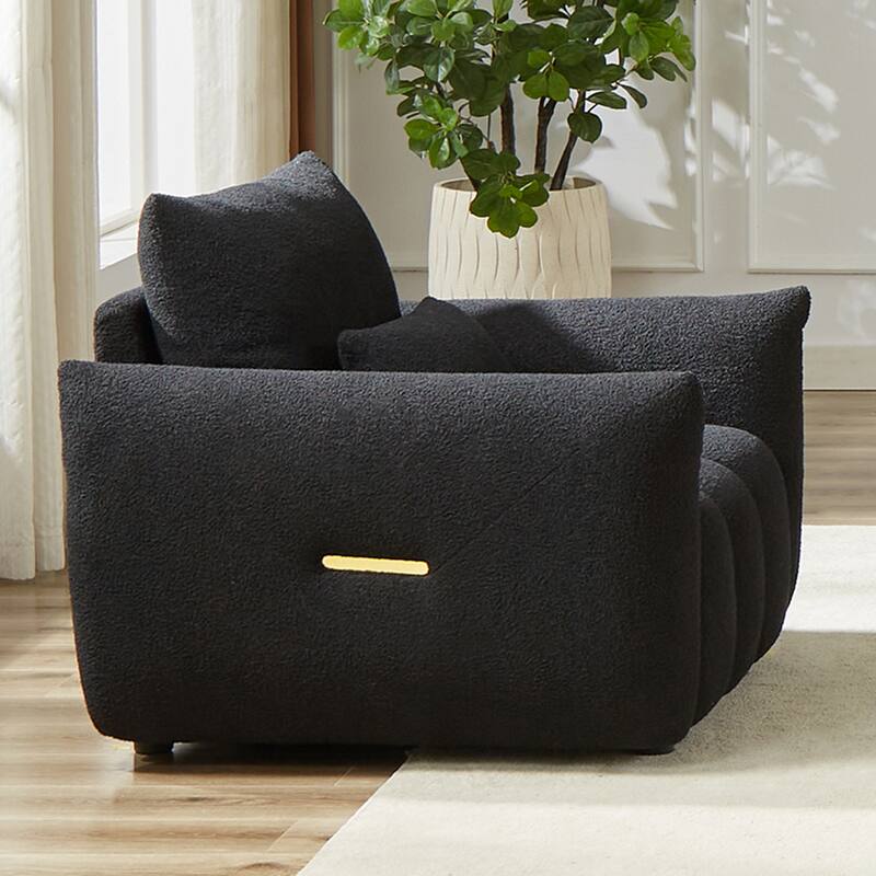 Black Modern 39.7" Teddy Fabric Lounge Chair with Sturdy Plastic Legs and Wooden Frame