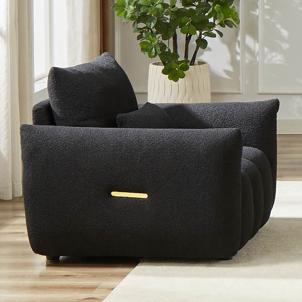 Upholstered Armchair Teddy Fabric Single Sofa Deep Seat Accent Chair, Armrests Side with Metal Strip Decorations