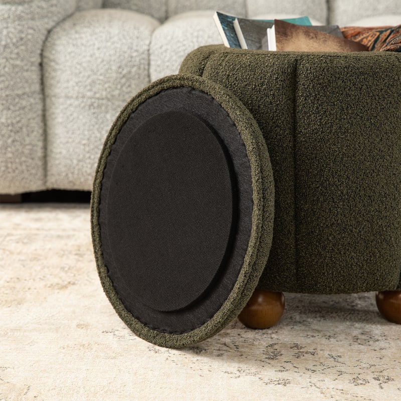Glitzhome 19"H Boucle Upholstered Storage Ottoman Stool with Rubberwood Feet