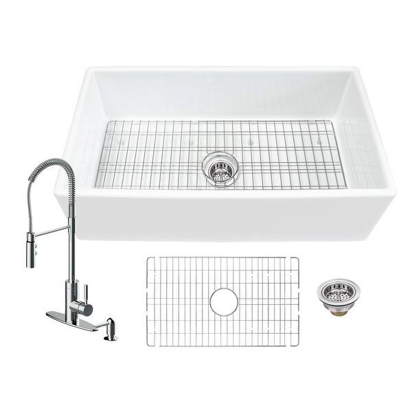 Soleil All-In-One White Fireclay Farmhouse Apron Front Single ...