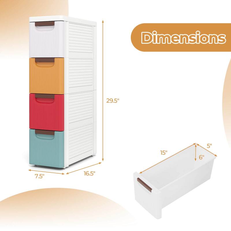 Costway 1/2 PCS 4-Drawer Narrow Rolling Storage Cabinet with Pull - See Details