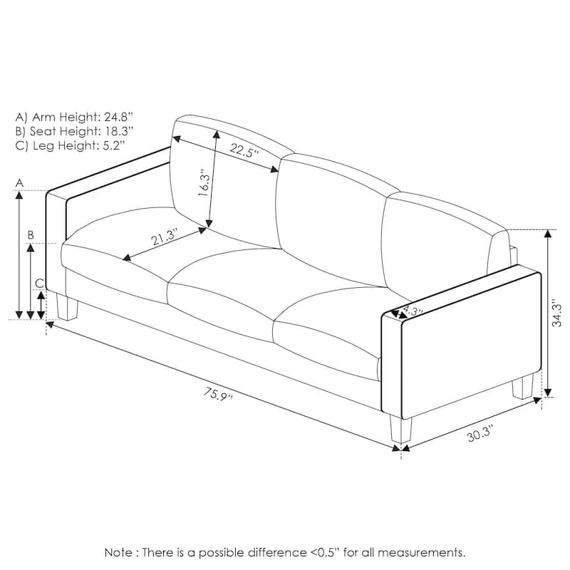 Furinno Bayonne Modern Upholstered 3-Seater Sofa, Beige