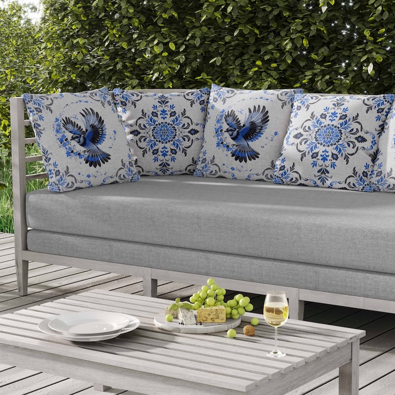 Blaze Bird Indoor/Outdoor Reversible Throw Pillow Blue and Gray