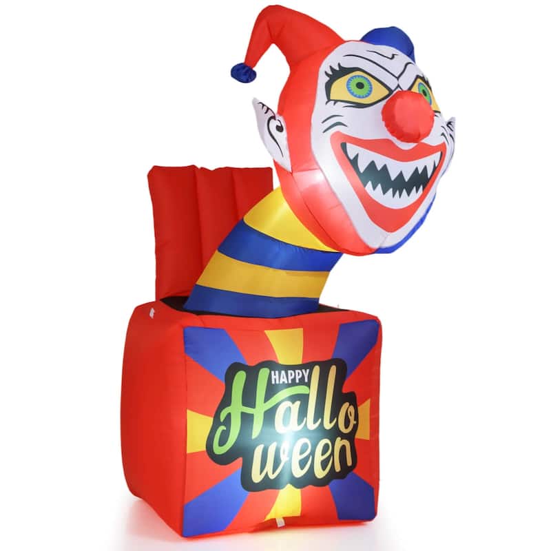 Costway 5 Ft Halloween Inflatable Clown Blow up Circus Clown Box - as pic shows - See Details