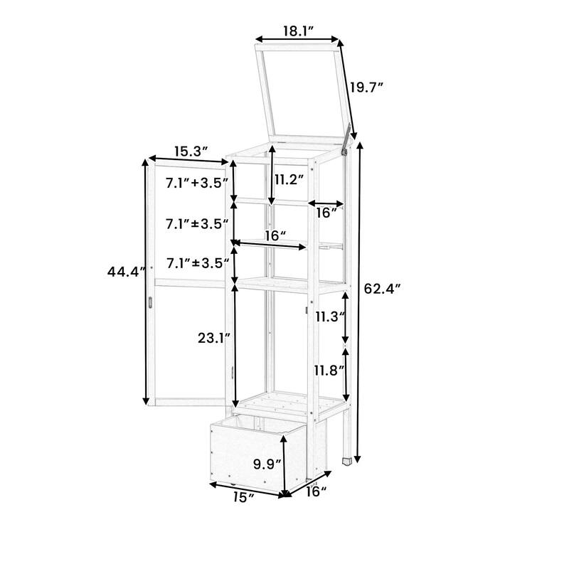 62.4'' H Wood Garden Balcony Portable Greenhouse Mini Cold Frame