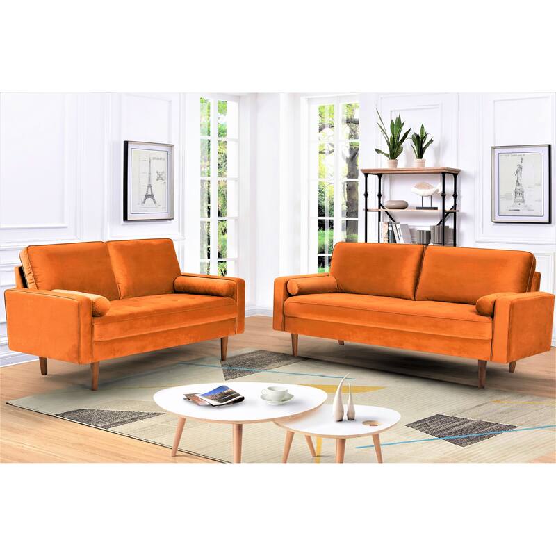 Monahan Velvet Tufted Back 2 PCS Living Room Set, Sofa & Loveseat