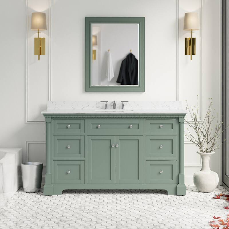 KitchenBathCollection Sydney 60" Single Bathroom Vanity with Engineered Marble Top - Sage Green