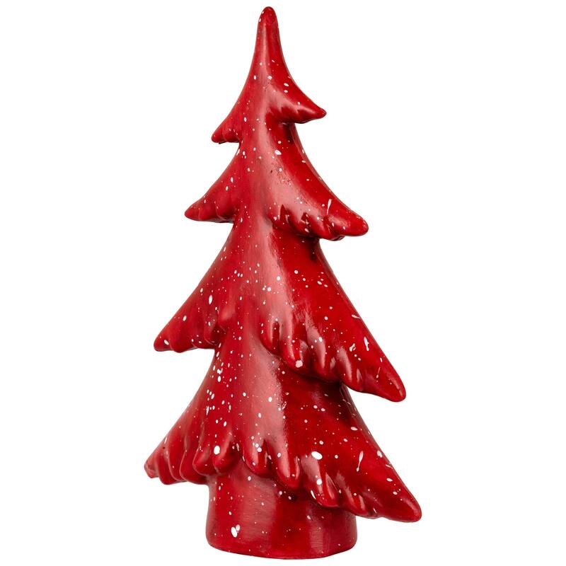 Shiny Christmas Tree with Snowy Accents Tabletop Decoration - 10" - Red