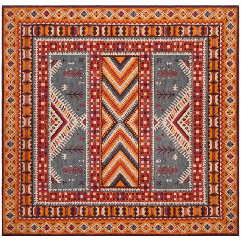 SAFAVIEH Classic Vintage Boho Rozeta Oriental Cotton Rug - 6' Square - Slate/Mustard