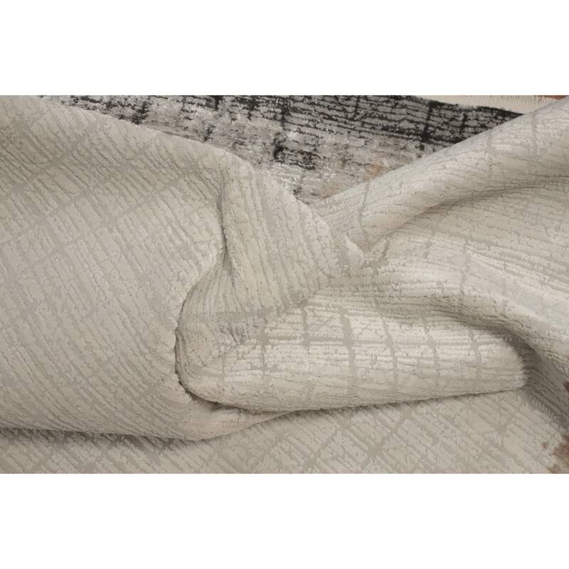 Machine Made Oriental Polyester Carpet Modern Geometric Beige & Ivories Modern Area Rug - 7' 7'' X 4' 10''