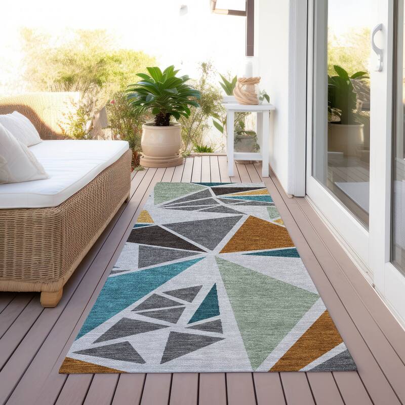 Machine Washable Indoor/ Outdoor Abstract Mosaic Chantille Rug