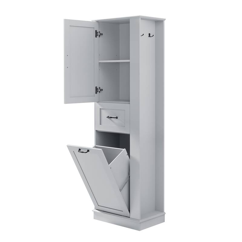 Modern Tall Storage Cabinet - Tilt-Out Compartment,Adjustable Shelves,80LBS Capacity,Soft-Close Hinges,Aluminum Alloy Handles
