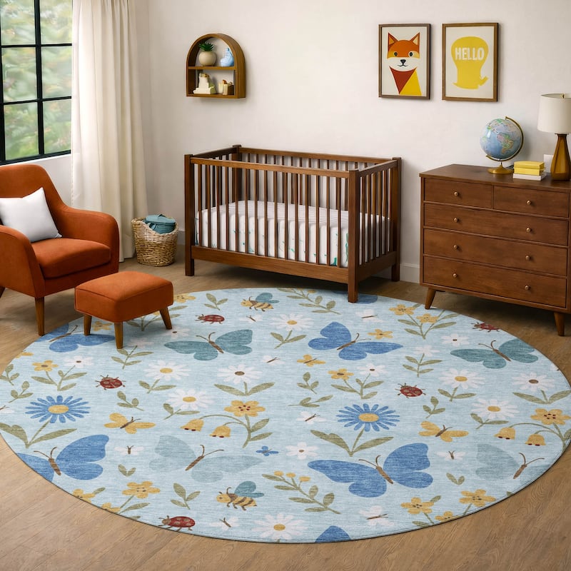 Machine Washable Indoor/ Outdoor Whimsy Butterfly Chantille Rug