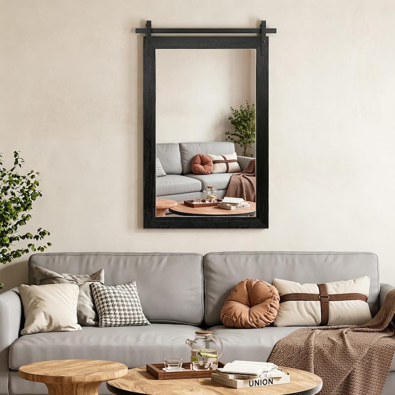 Farmhouse Barn Door Solid Wood Frame Bathroom Vanity Wall Mirror