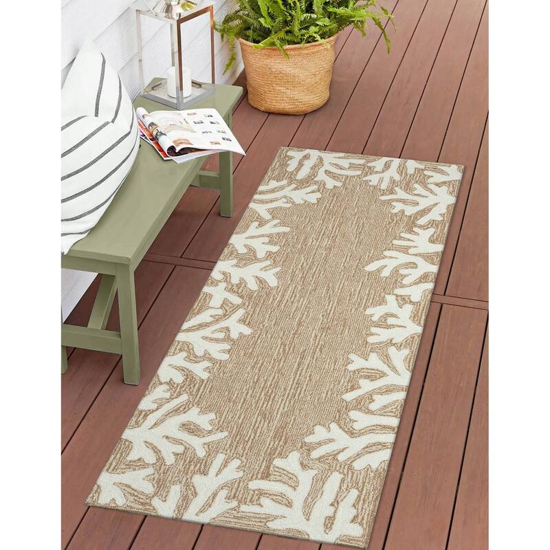 Liora Manne Capri Coral Border Indoor/Outdoor Rug - 2' x 5' - Neutral