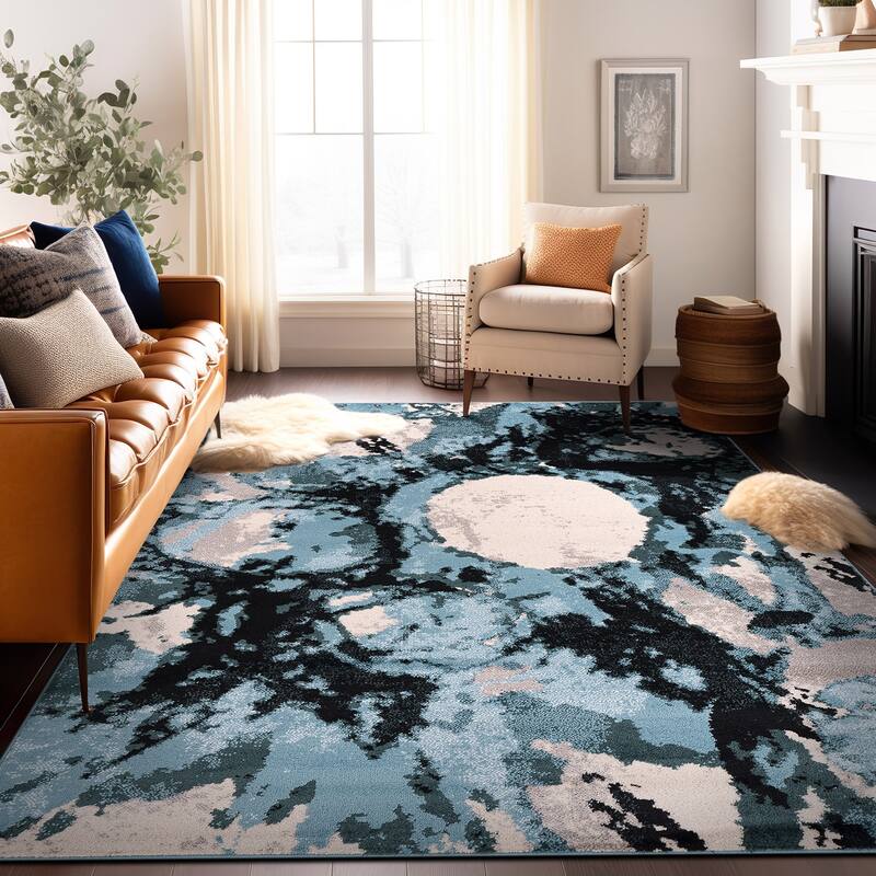 World Rug Gallery Contemporary Abstract Circles Black Area Rug