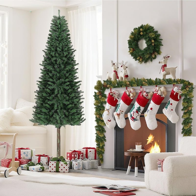 6/7.5FT Pre-Lit Pencil Christmas Tree with Warm White Lights - N/A
