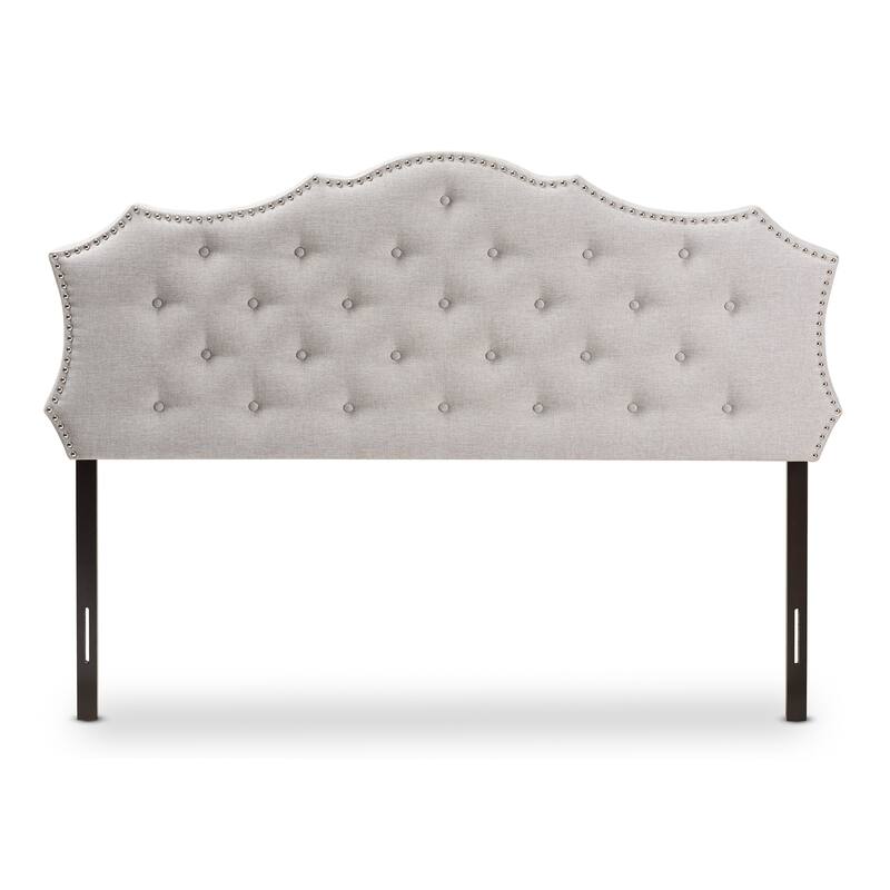 Modern Greyish Beige Fabric Queen Size Headboard with Button Tufting, Foam Padding, Adjustable Mounting Holes