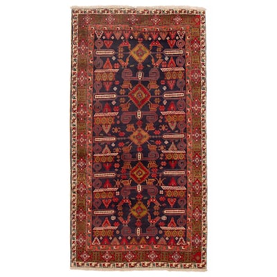 ECARPETGALLERY Hand-knotted Kayseri Dark Navy, Red Wool Rug - 4'3 x 8'4