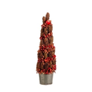 2' Red Potted Pine Cone Crab Apple Pencil Artificial Christmas Tree ...