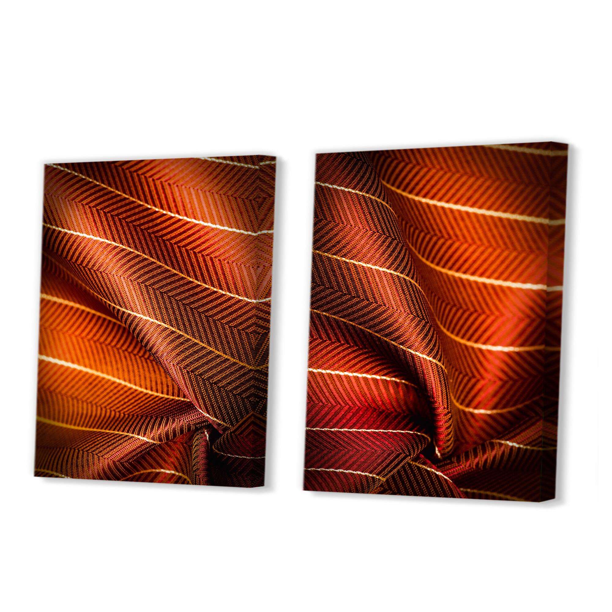 Designart 'Ruby Red Fabric With Gold Line II' Patterned Art Set of 2