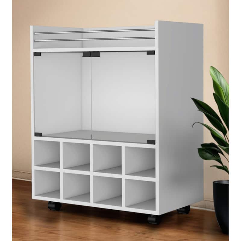HomeRoots White Rolling Bar Cart With Wine Storage - 25.80 in. x 32.28 in. x 14.70 in. - White - Wood