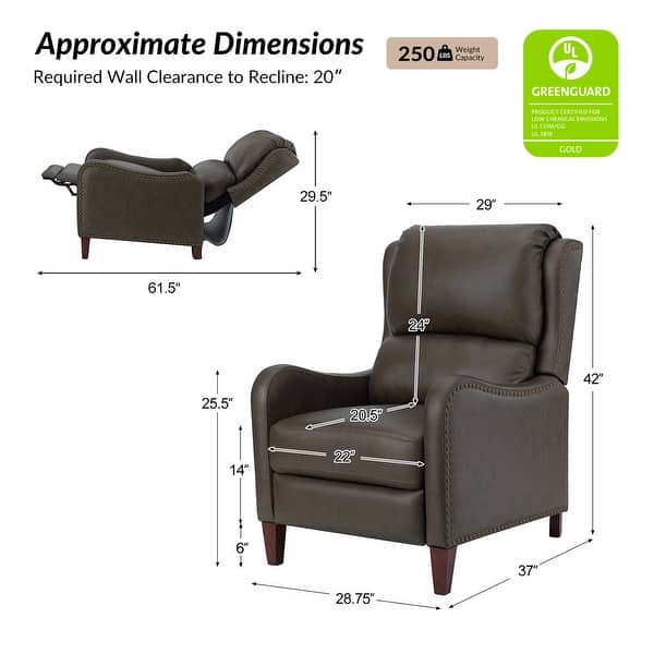 dimension image slide 10 of 19, HULALA HOME Brigida Cigar Genuine Leather Manual Recliner with Nailhead Trim